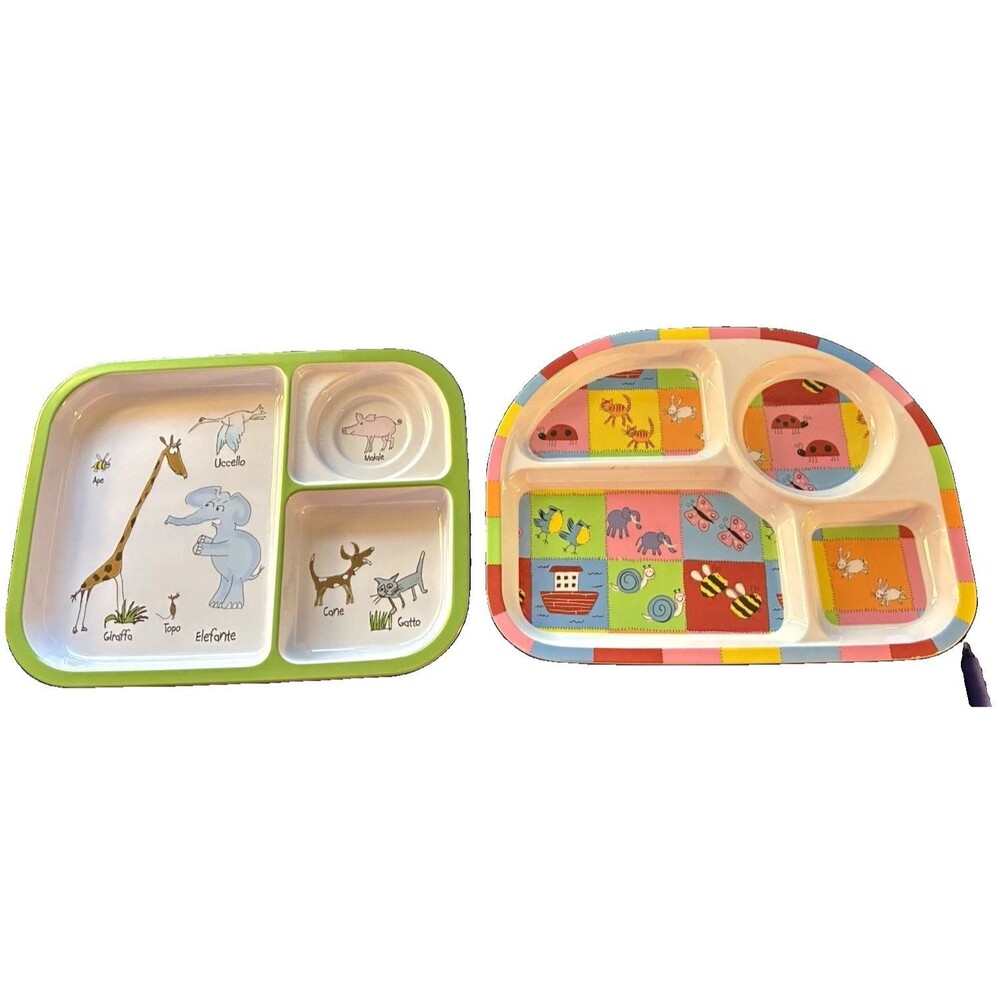 Lot of 2 Divided Portion Plates, 3 and 4 Compartment, Plastic